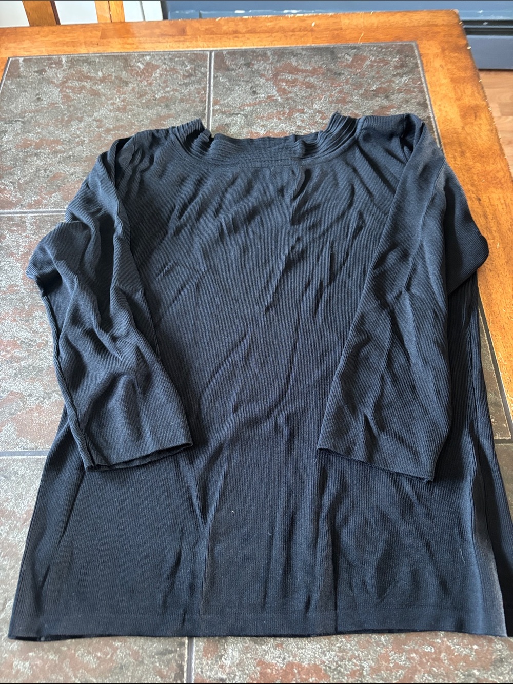 NY Collection Black Ribbed Knit Top